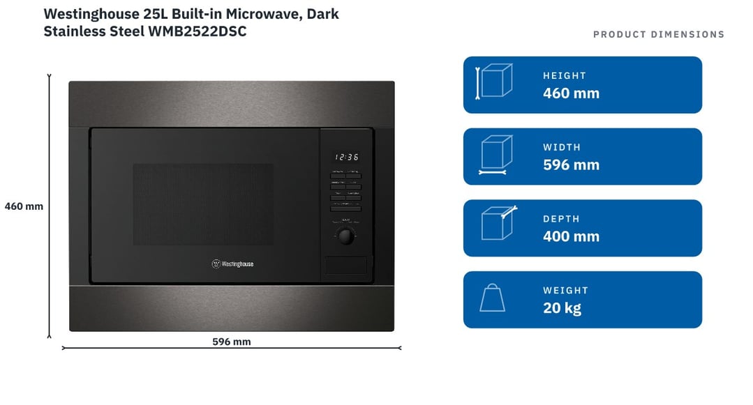 Westinghouse 25L Built-in Microwave, Dark Stainless Steel WMB2522DSC