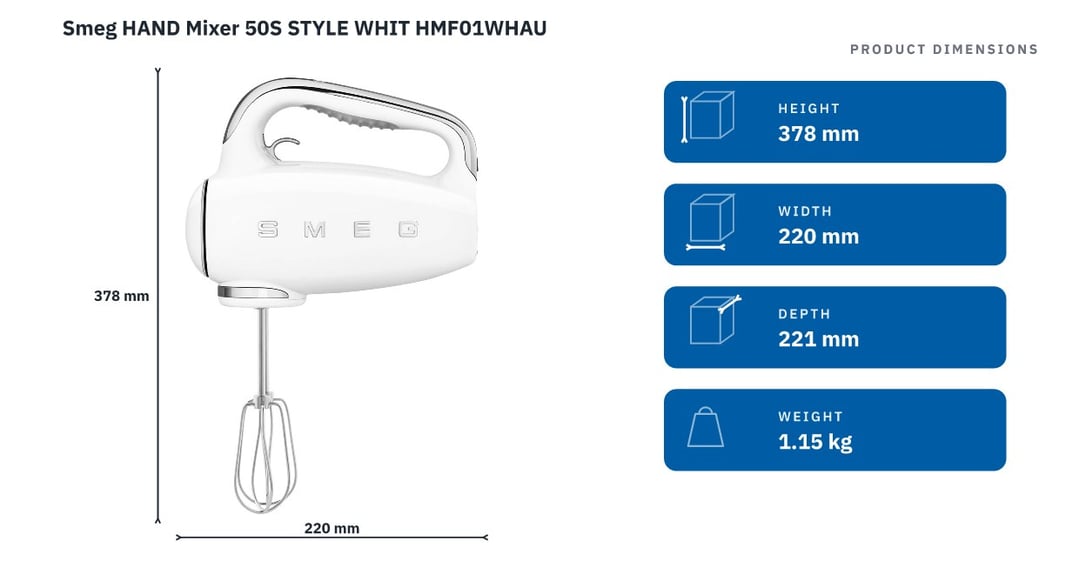 Smeg HAND Mixer 50S STYLE WHIT HMF01WHAU
