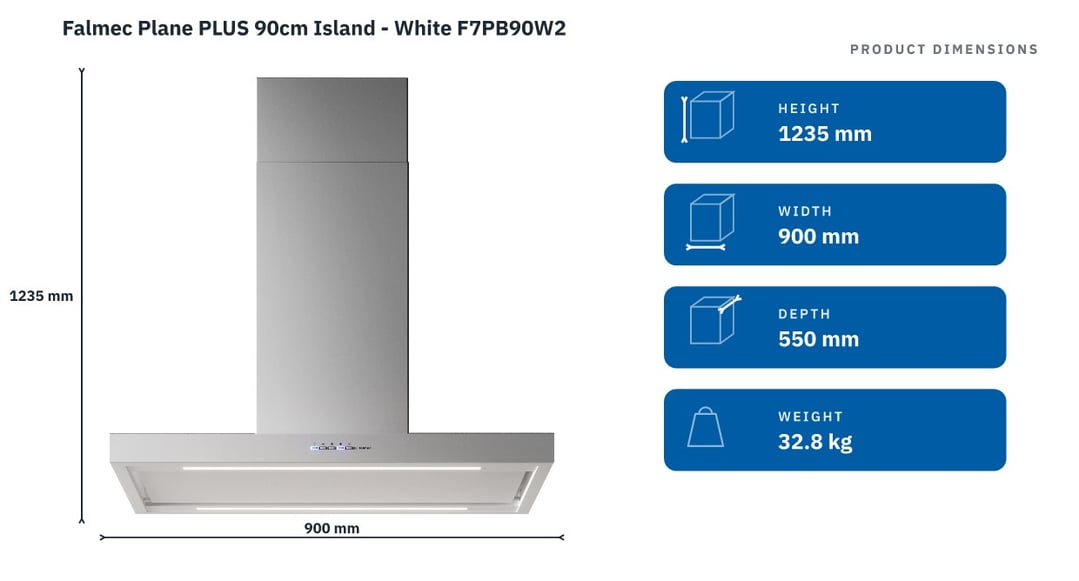 Falmec Plane PLUS 90cm Island - White F7PB90W2 — product dimensions