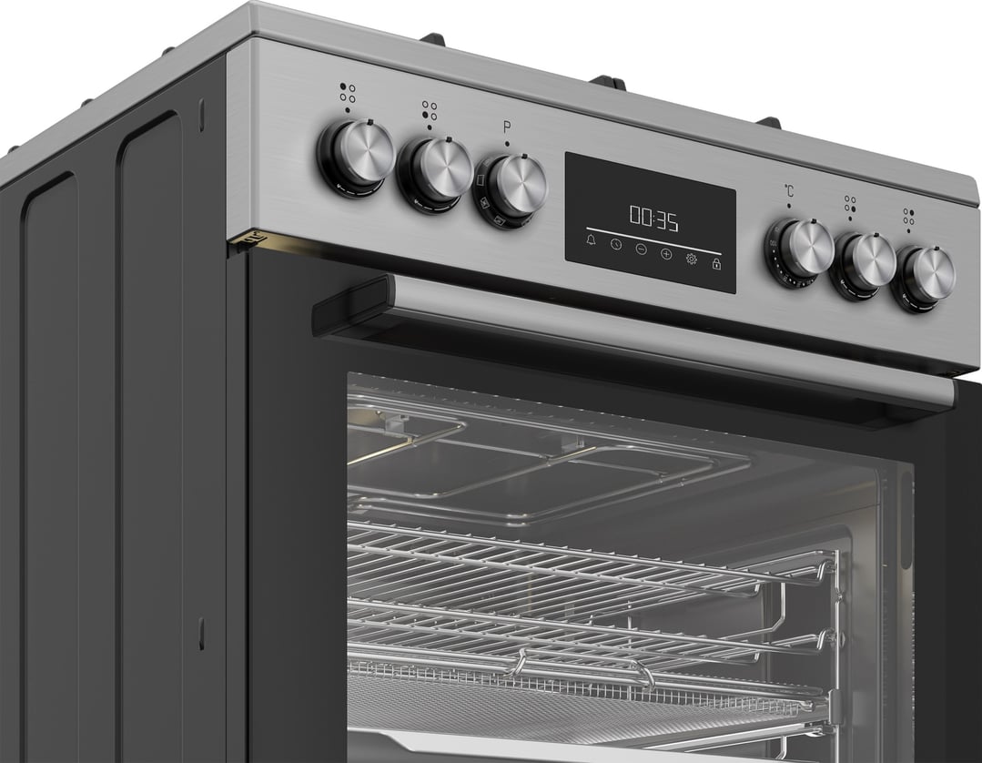 Beko Aeroperfect 60cm Freestanding Cooker with SteamAdd & Airfry & Gas Cooktop - Stainless Steel BFCB60GMX