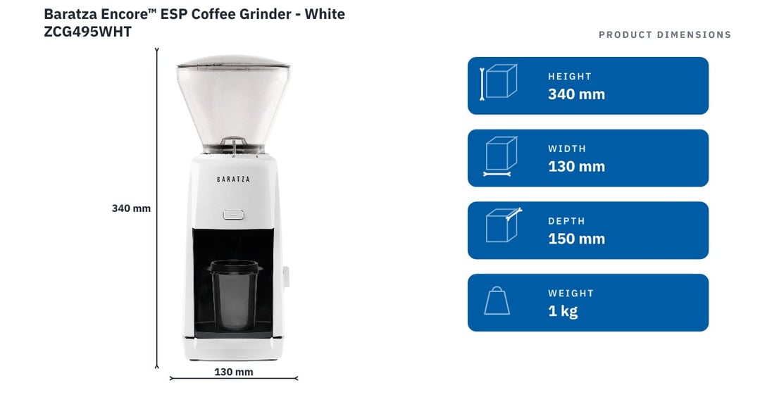 Baratza Encore™ ESP Coffee Grinder - White ZCG495WHT — product dimensions