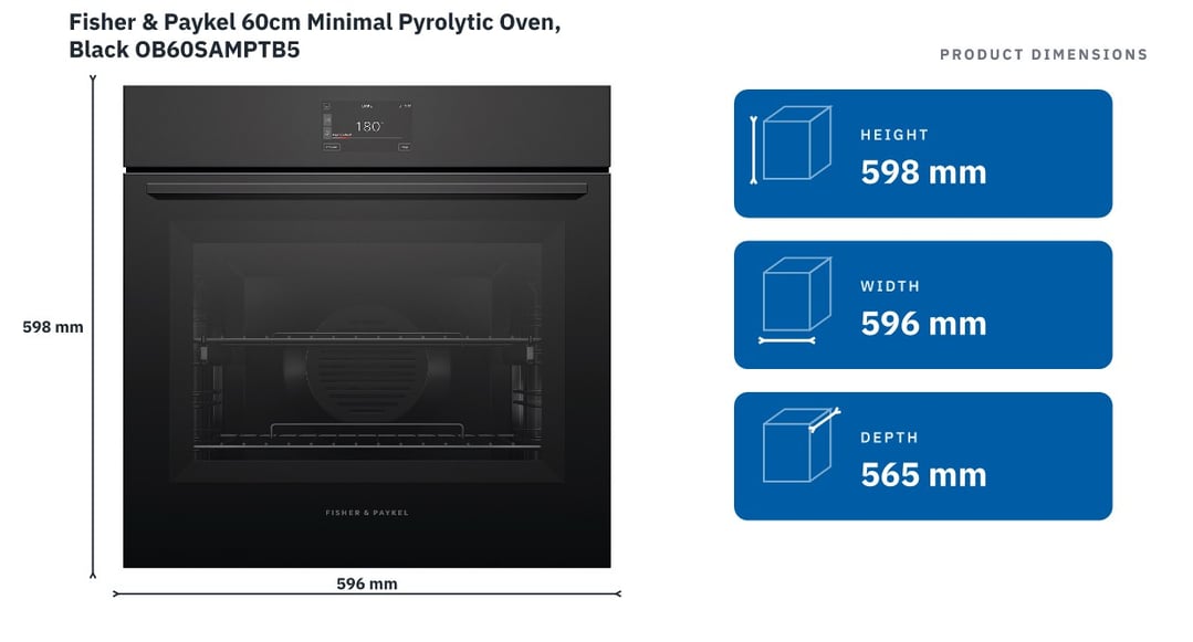 Fisher & Paykel 60cm Minimal Pyrolytic Oven, Black OB60SAMPTB5 — product dimensions