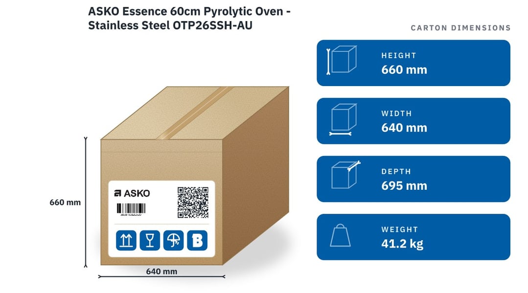 ASKO Essence 60cm Pyrolytic Oven - Stainless Steel OTP26SSH-AU — packaged dimensions