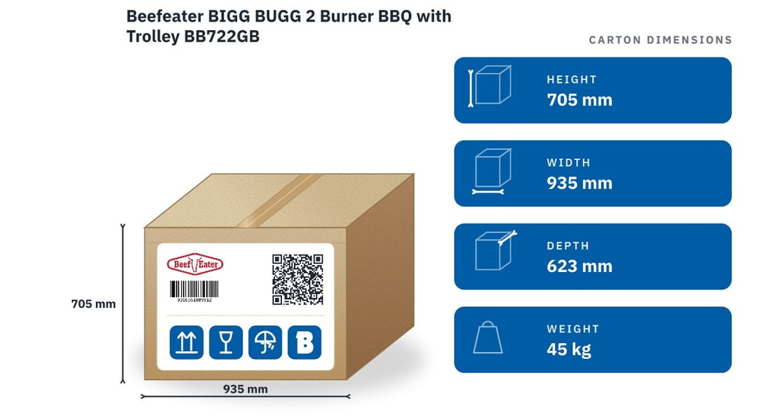 Beefeater BIGG BUGG 2 Burner BBQ with Trolley BB722GB — packaged dimensions
