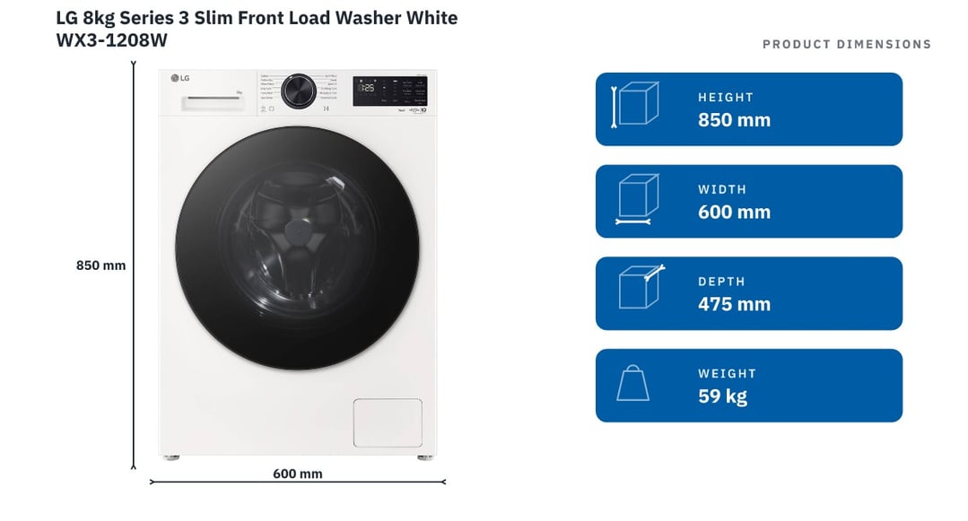 LG 8kg Series 3 Slim Front Load Washer White WX3-1208W