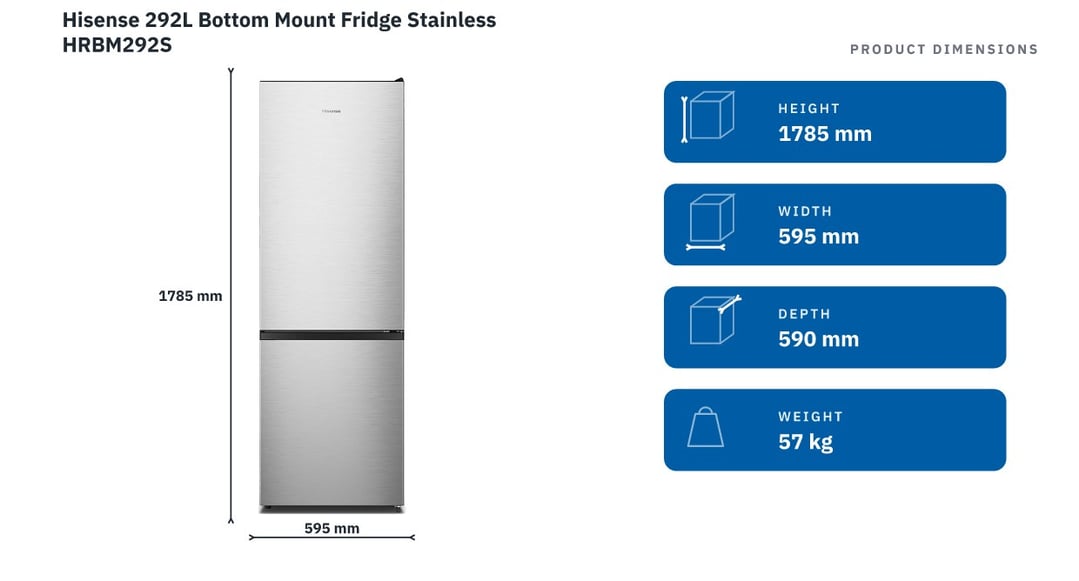 Hisense 292L Bottom Mount Fridge Stainless HRBM292S