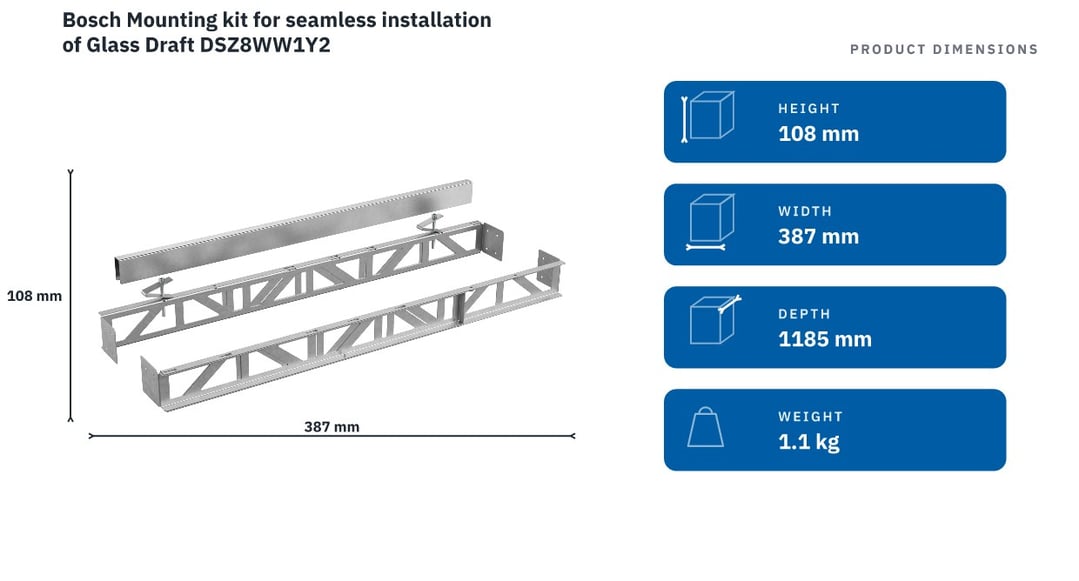 Bosch Mounting kit for seamless installation of Glass Draft DSZ8WW1Y2 — product dimensions
