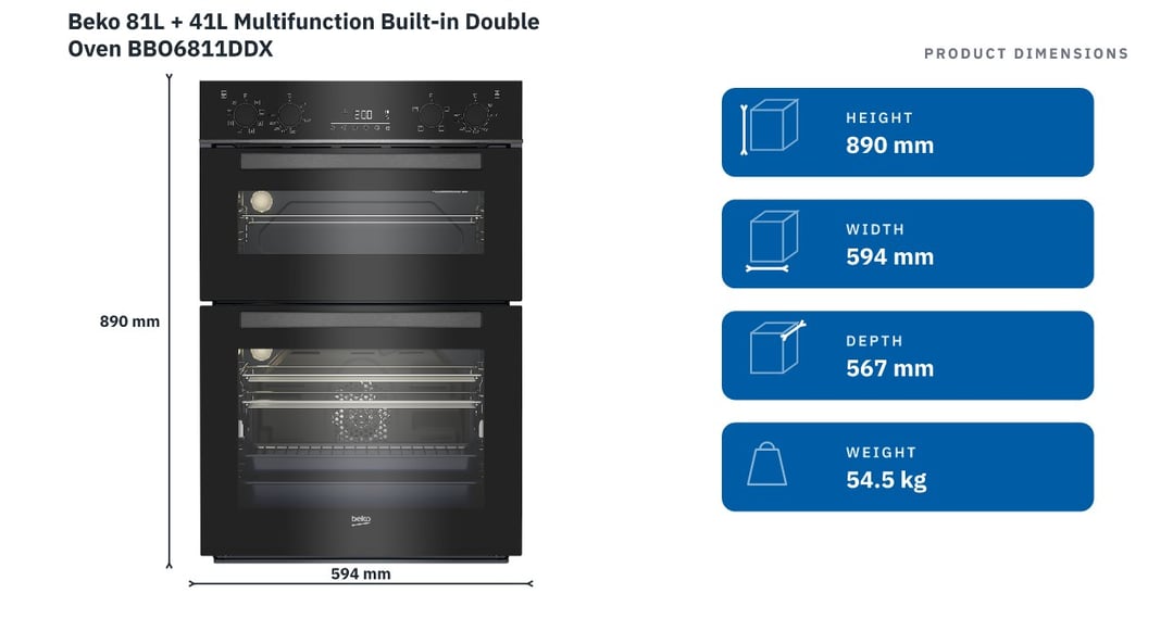 Beko 81L + 41L Multifunction Built-in Double Oven BBO6811DDX