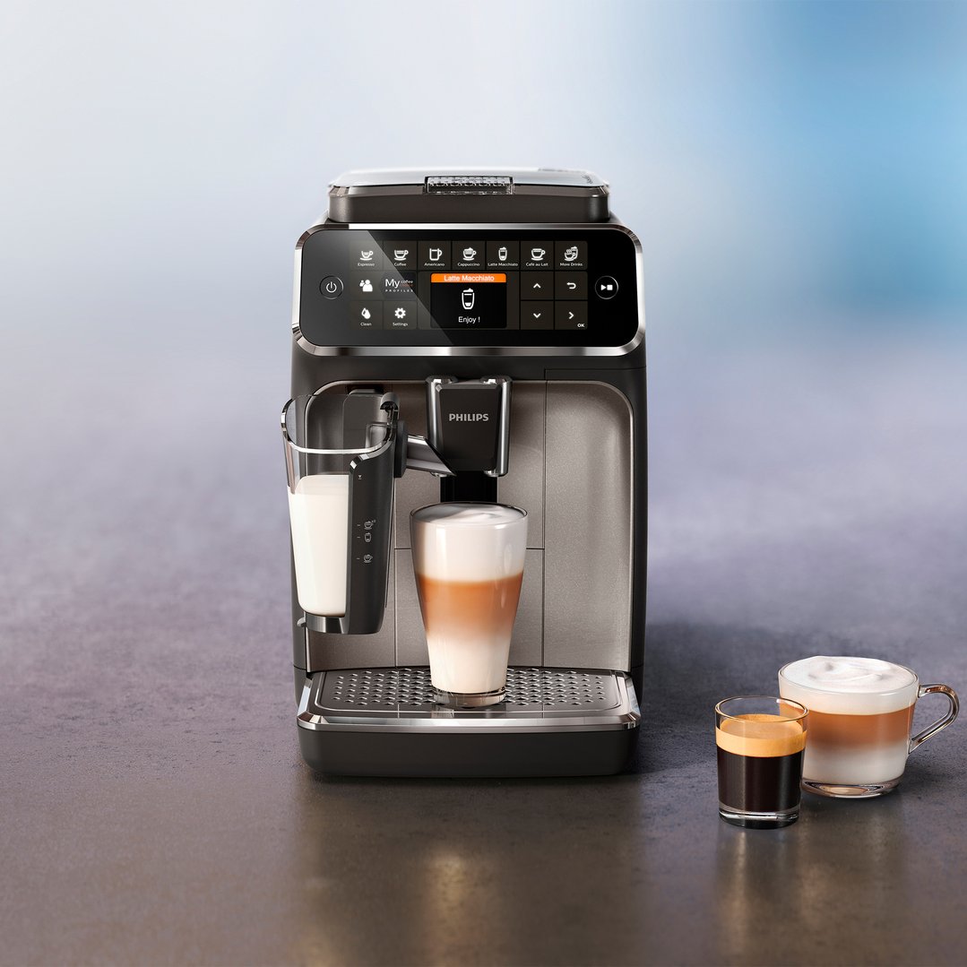 Philips 4300 Series Fully Automatic Espresso Machine making a latte macchiato