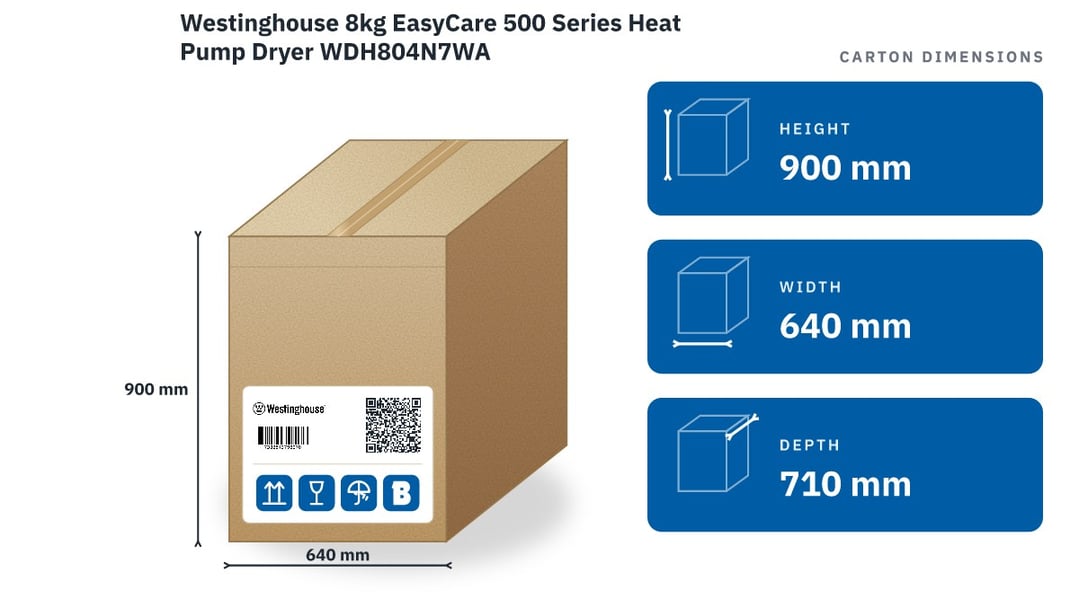 Westinghouse 8kg EasyCare 500 Series Heat Pump Dryer WDH804N7WA