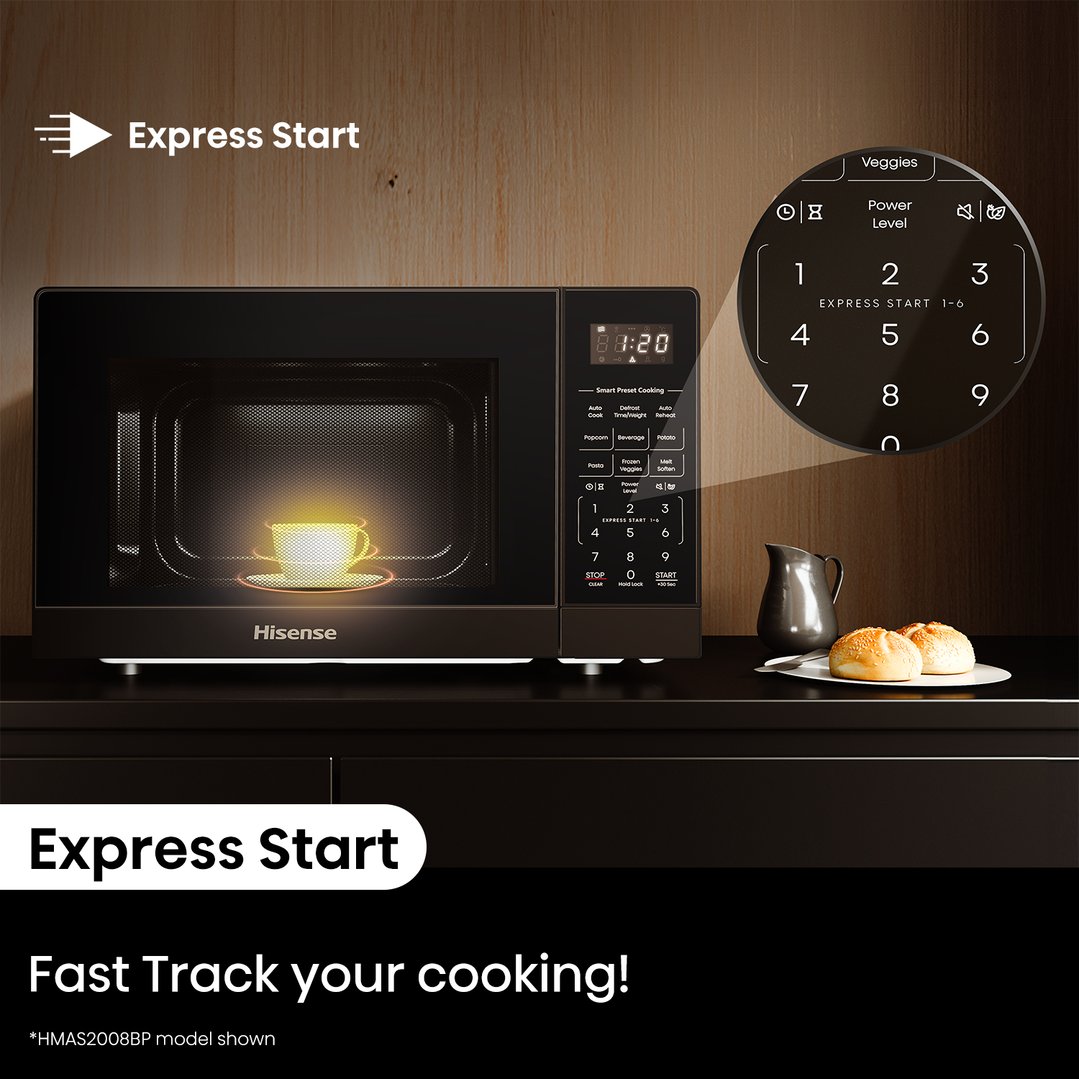 Hisense 20L 800W Compact Microwave Matte Black HMAS2008BP