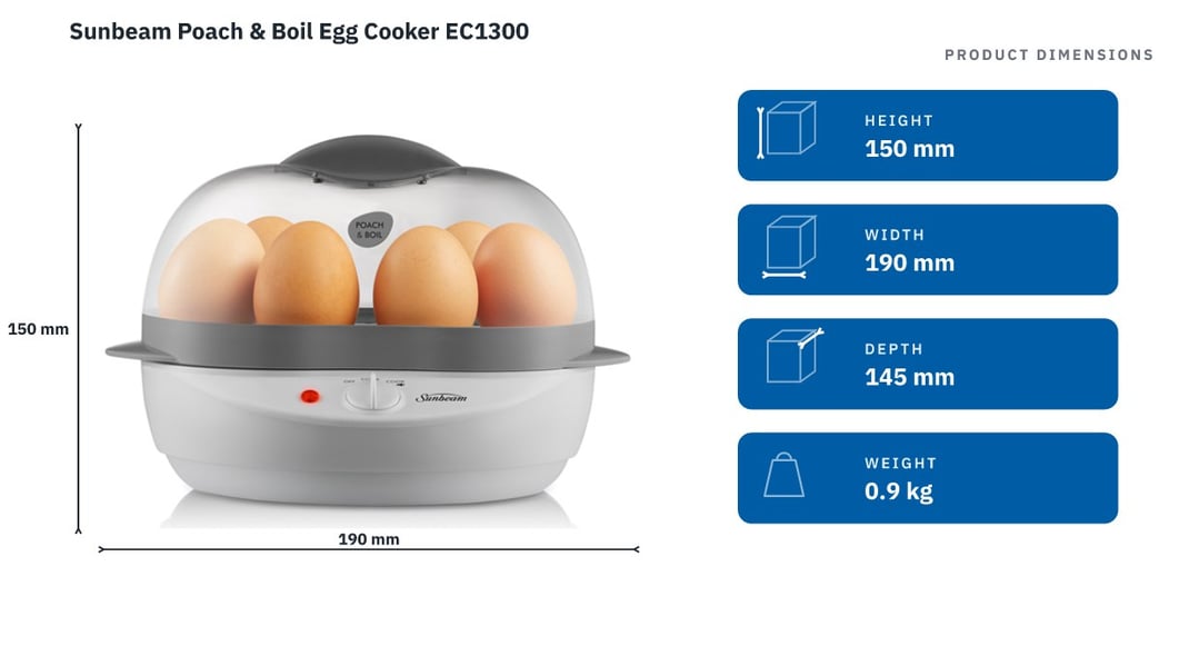 Sunbeam Poach & Boil Egg Cooker EC1300 — product dimensions