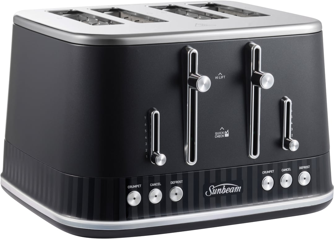 Sunbeam French Riviera Collection 1.7L Kettle and 4-Slice Toaster Breakfast Pack-Up Black Silver PUP8101BK