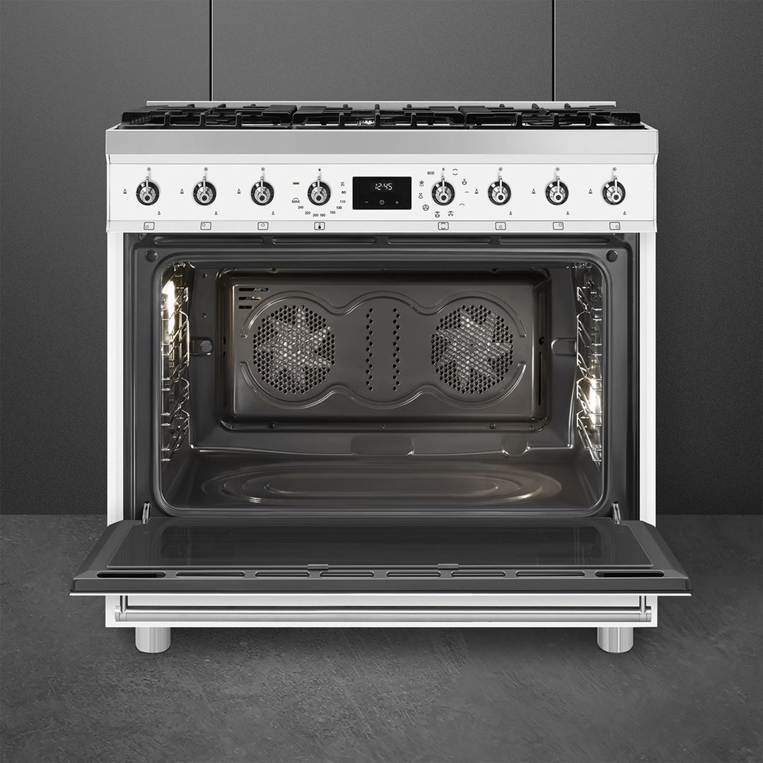 Smeg 90cm 6 Burner Classic Freestanding Dual Fuel Cooker White