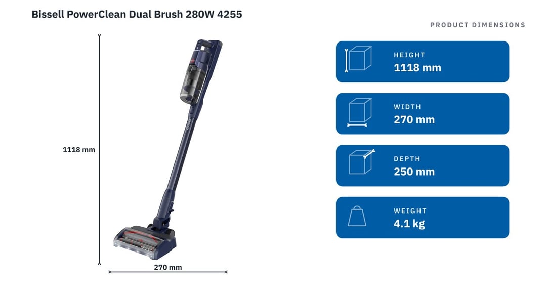 Bissell PowerClean Dual Brush 280W 4255 — product dimensions