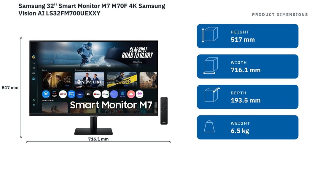 Samsung 32" Smart Monitor M7 M70F 4K Samsung Vision AI LS32FM700UEXXY