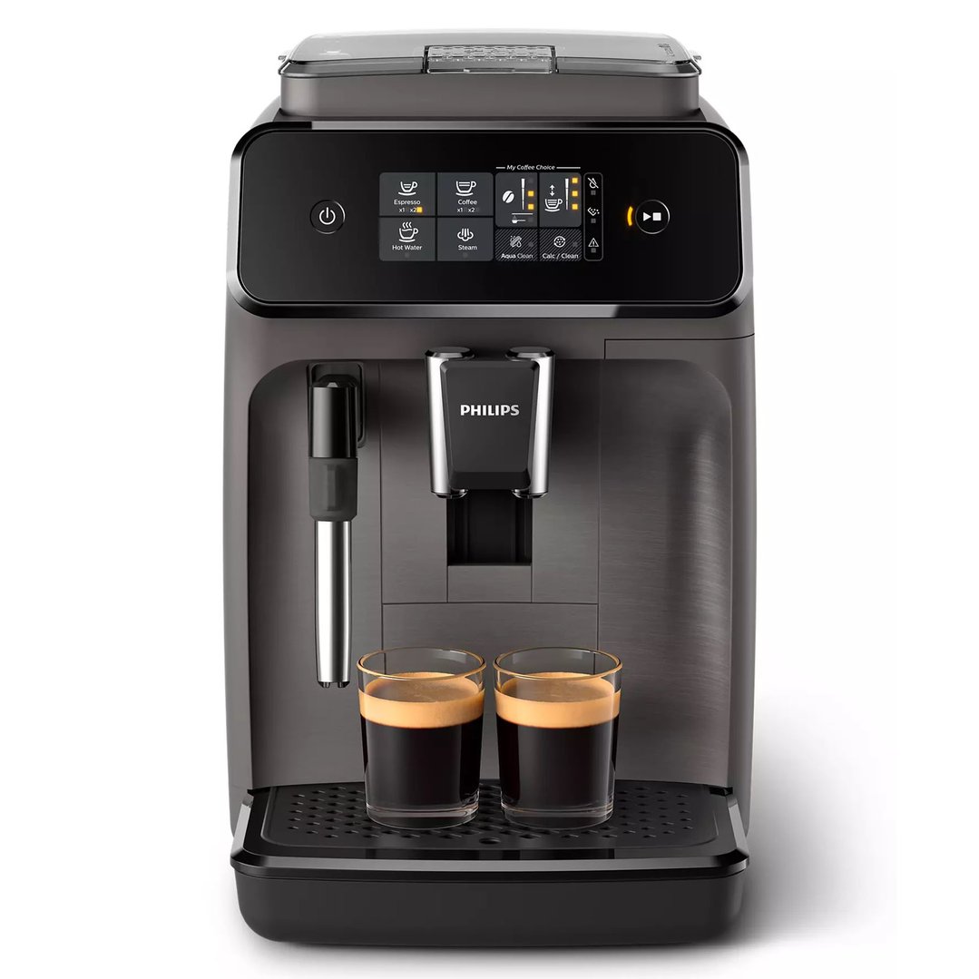 Philips Series 1200 fully automatic espresso machine with two cups of coffee