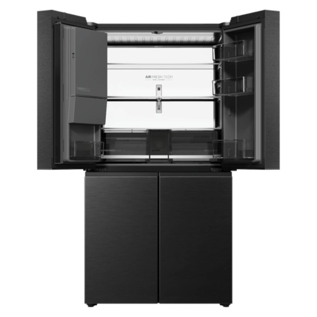 Haier 624L, Quad Door Refrigerator Freezer, Ice & Water, Plumbed, Black HRF690YZC