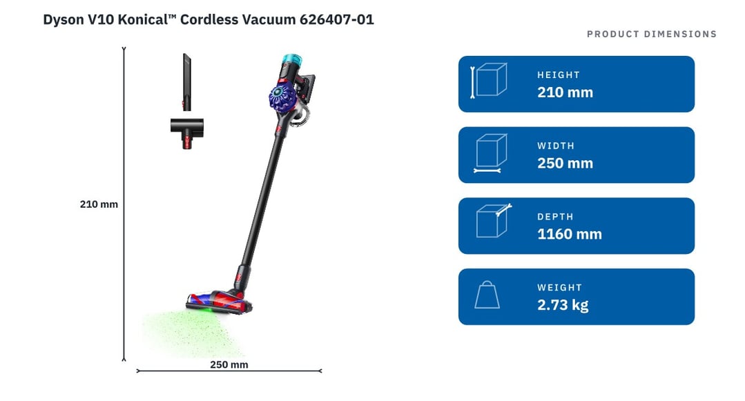 Dyson V10 Konical™ Cordless Vacuum 626407-01 — product dimensions