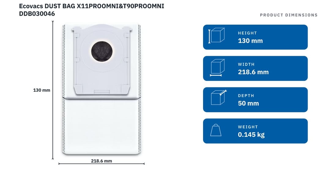 Ecovacs DUST BAG X11PROOMNI&T90PROOMNI DDB030046 — product dimensions