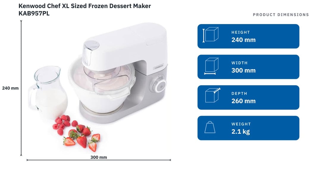Kenwood Chef XL Sized Frozen Dessert Maker KAB957PL — product dimensions
