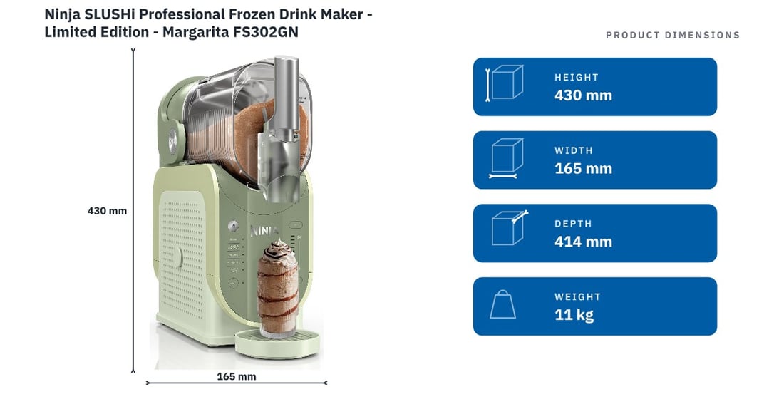 Ninja SLUSHi Professional Frozen Drink Maker - Limited Edition - Margarita FS302GN — product dimensions