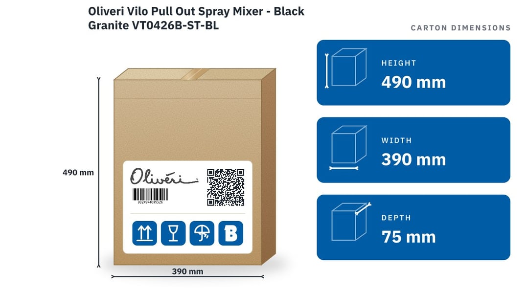 Oliveri Vilo Pull Out Spray Mixer - Black Granite VT0426B-ST-BL