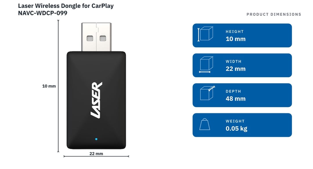 Laser Wireless Dongle for CarPlay NAVC-WDCP-099 — product dimensions