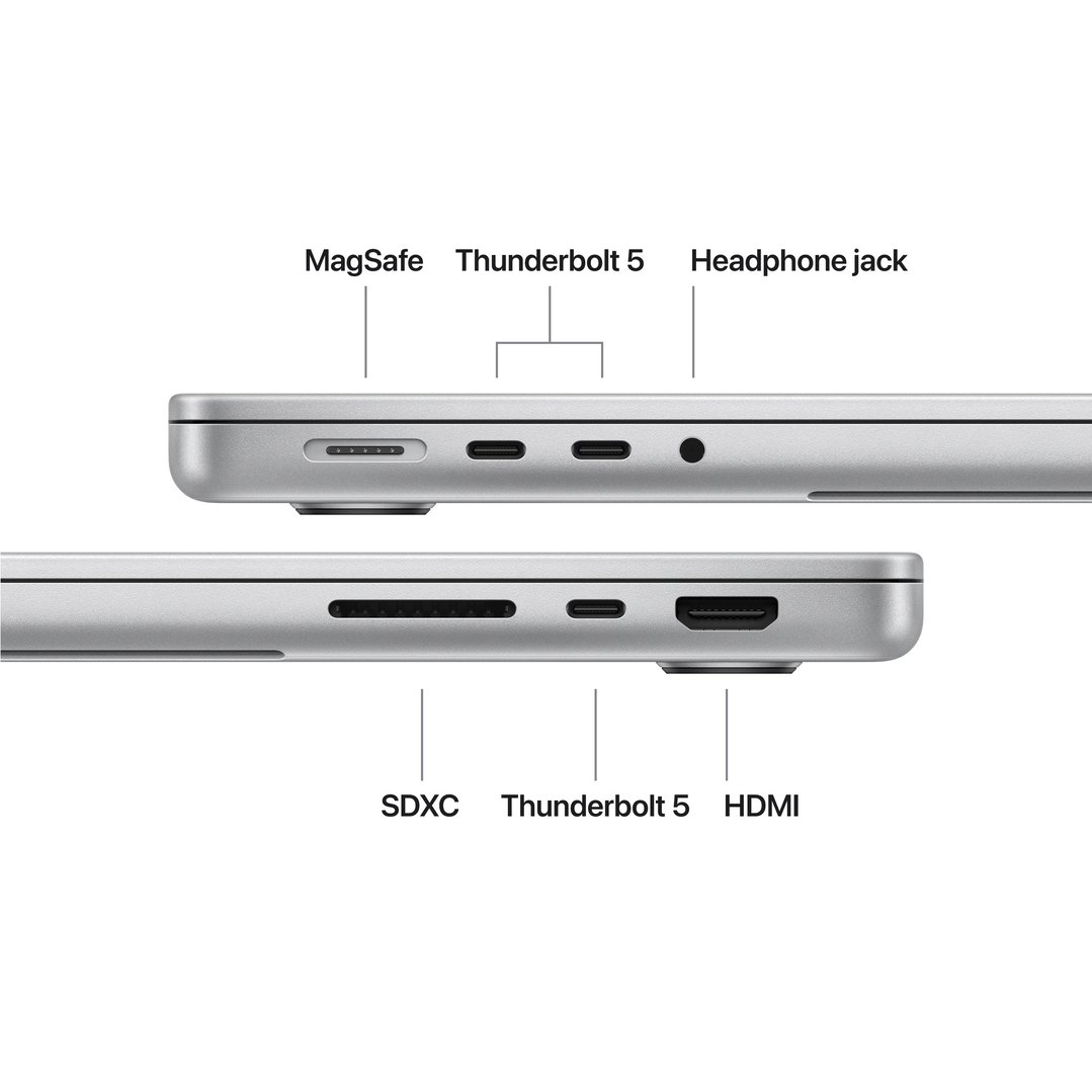 Apple 14" MacBook Pro M5 Pro chip with 15‑core CPU and 16‑core GPU, 24GB, 1TB SSD - Silver MGDN4X/A
