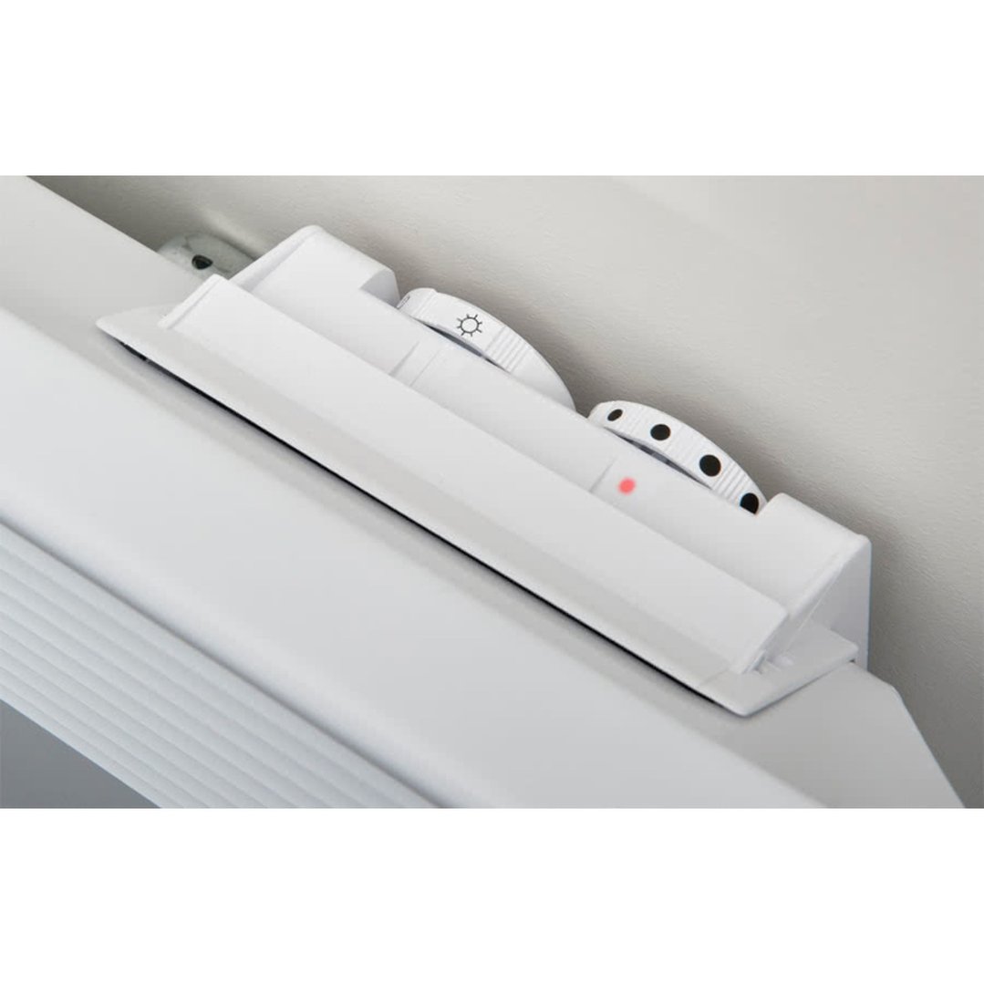 Close up of the controls on a white NOIROT Spot Plus heater