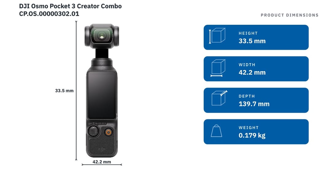 DJI Osmo Pocket 3 Creator Combo CP.OS.00000302.01 — product dimensions