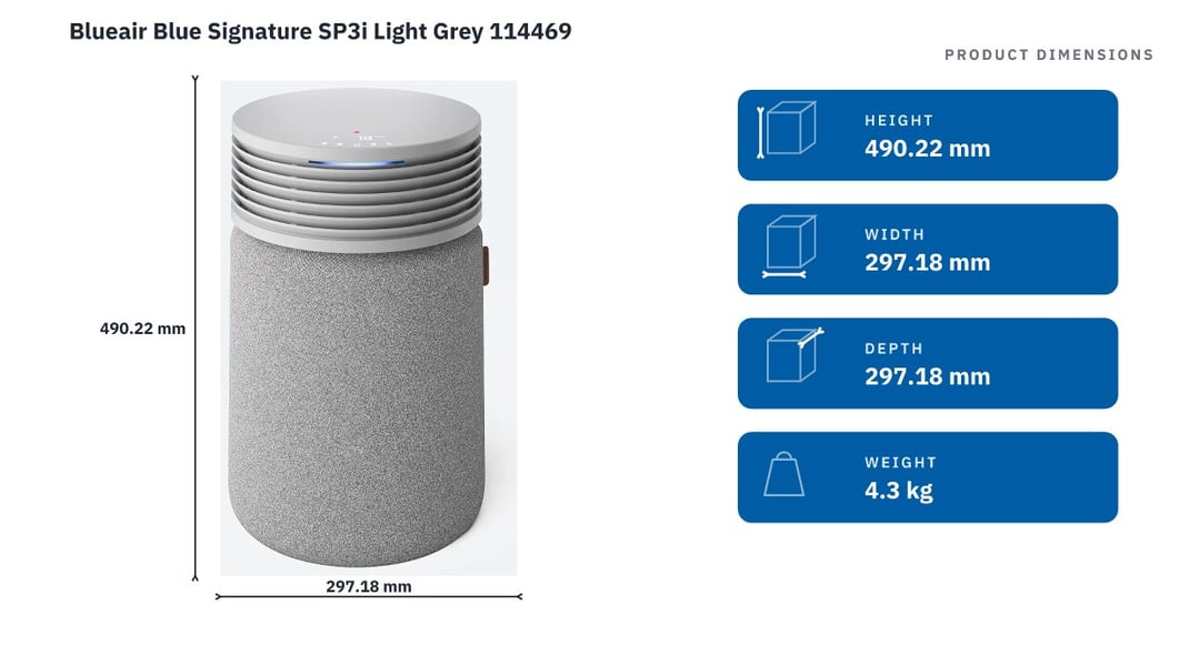 Blueair Blue Signature SP3i Light Grey 114469 — product dimensions