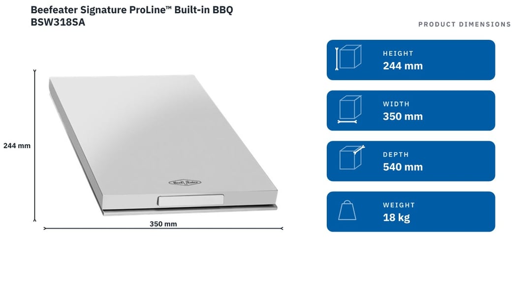 Beefeater Signature ProLine™ Built-in BBQ BSW318SA — product dimensions