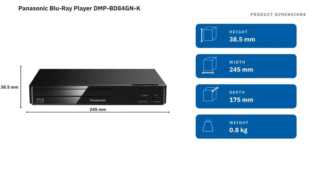 Panasonic Blu-Ray Player DMP-BD84GN-K — product dimensions