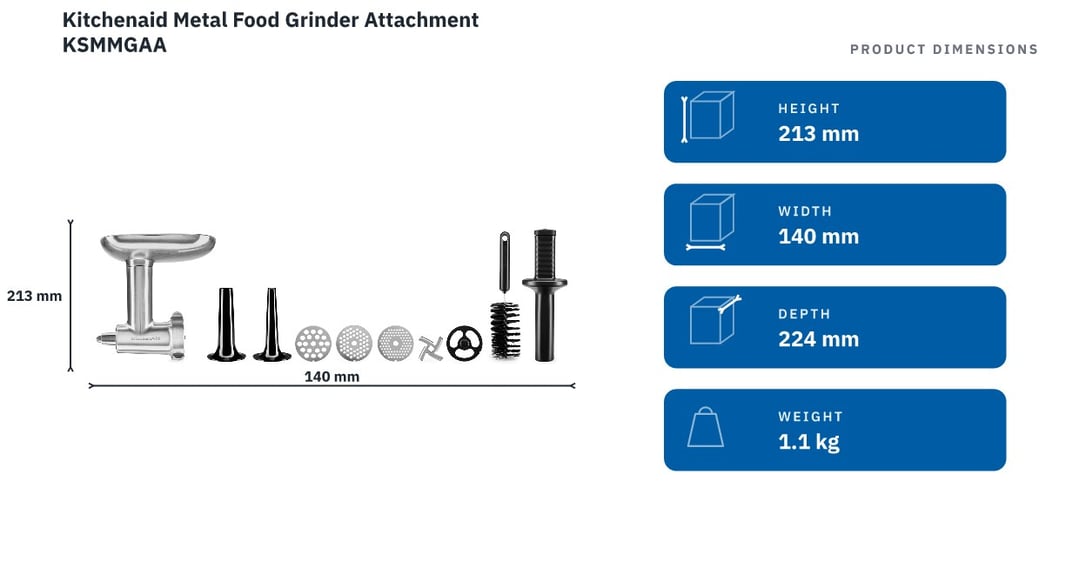 Kitchenaid Metal Food Grinder Attachment KSMMGAA — product dimensions