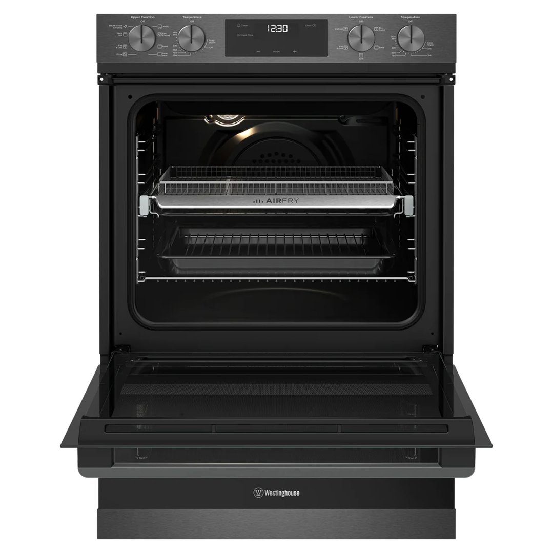 Westinghouse 60cm multifunction 8/5 dark stainless steel duo oven with