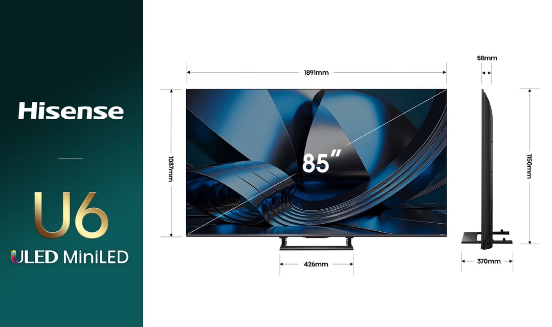 Hisense 85" ULED MiniLED U6S Hi-QLED 144Hz 4K Smart AI TV (2026) 85U6SAU