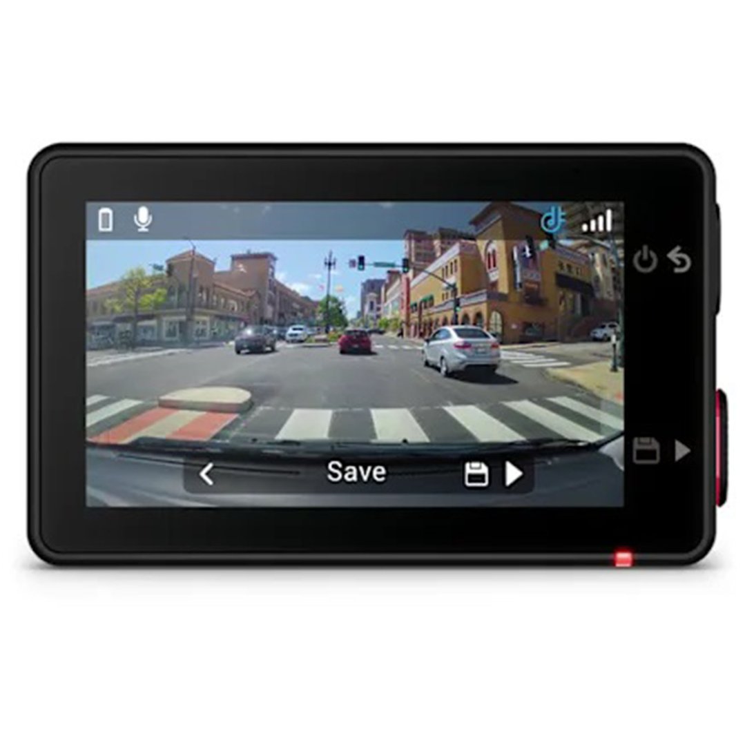 A Garmin Dash Cam X310 displaying a street view with cars