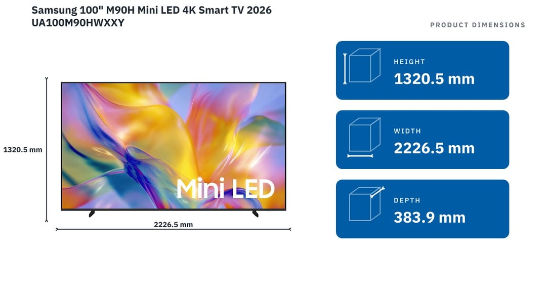 Samsung 100" M90H Mini LED 4K Smart TV 2026 UA100M90HWXXY — product dimensions
