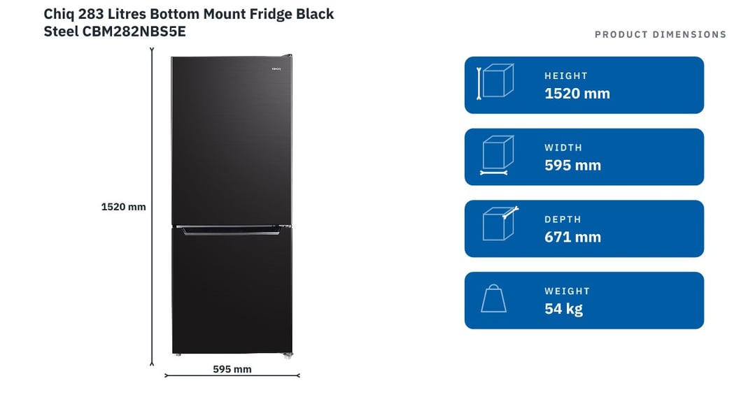Chiq 283 Litres Bottom Mount Fridge Black Steel CBM282NBS5E