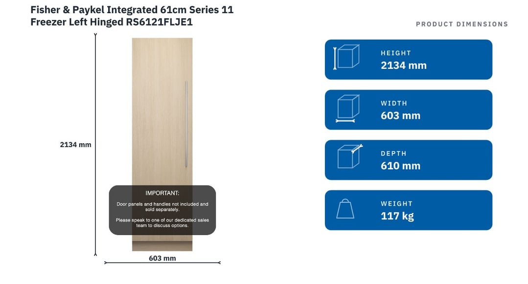 Fisher & Paykel Integrated 61cm Series 11 Freezer Left Hinged RS6121FLJE1 — product dimensions