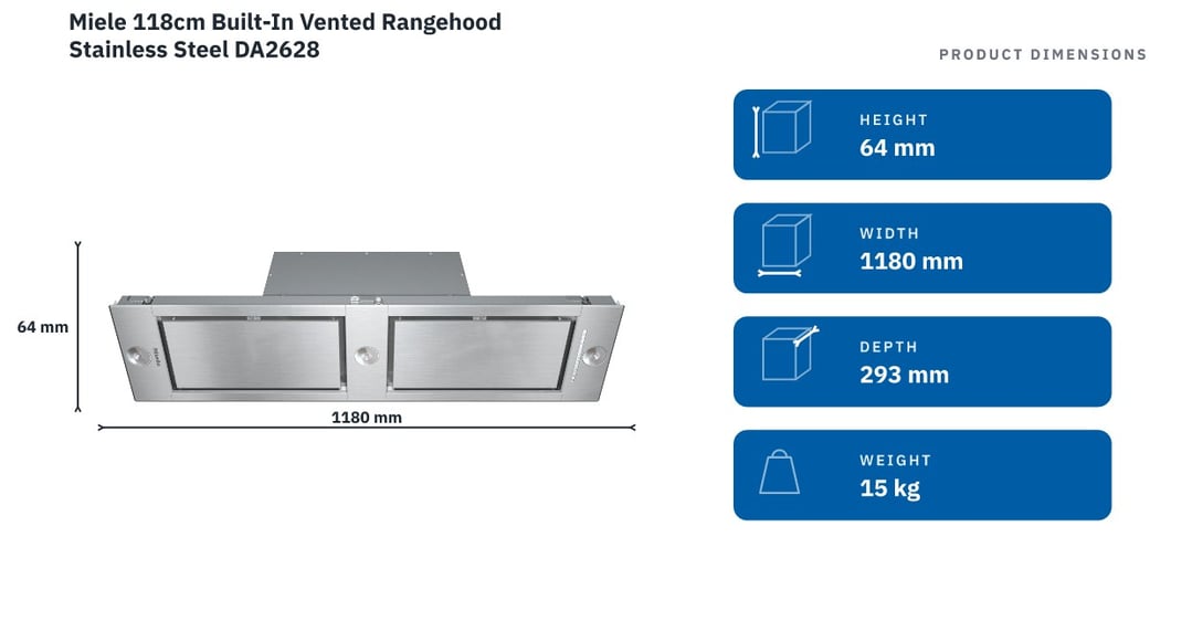 Miele 118cm Built-In Vented Rangehood Stainless Steel DA2628