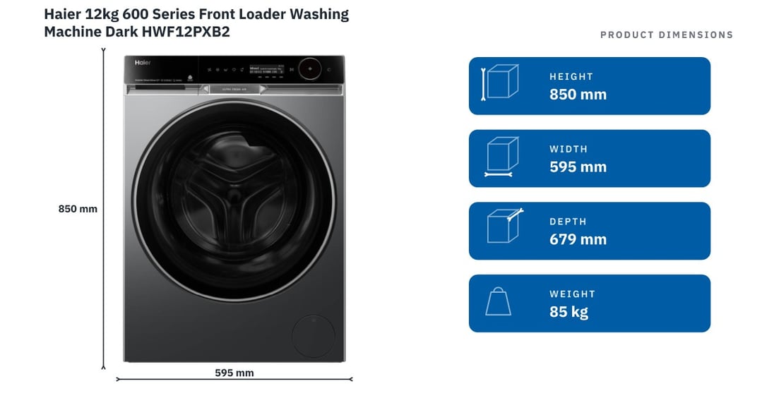 Haier 12kg 600 Series Front Loader Washing Machine Dark HWF12PXB2