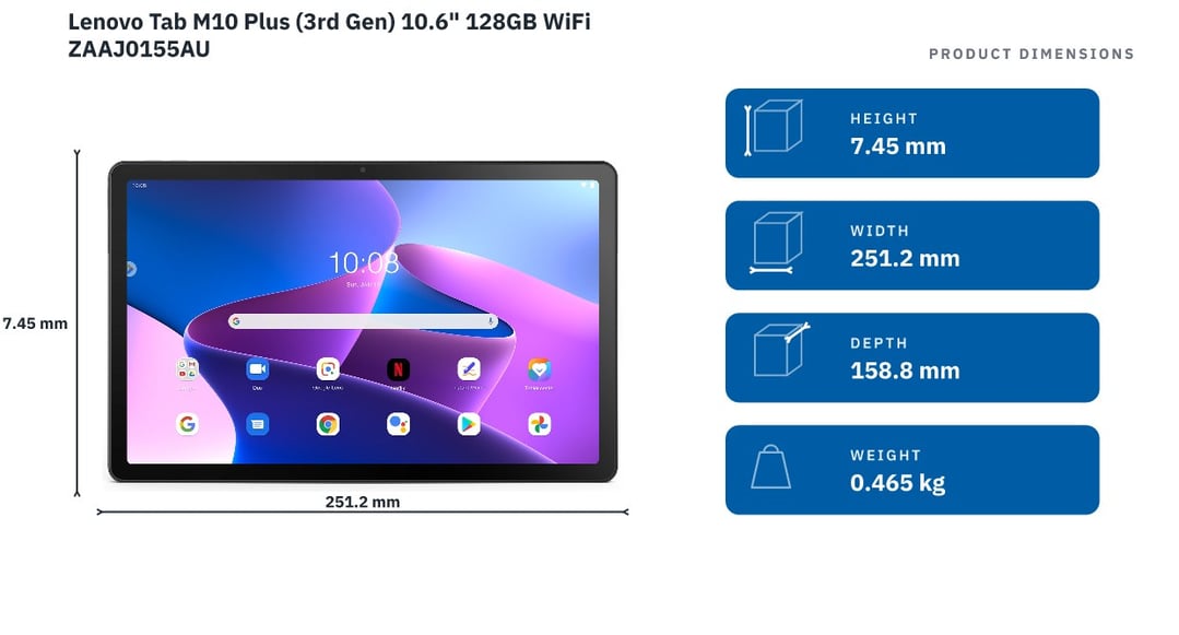 Lenovo Tab M10 Plus (3rd Gen) 10.6" 128GB WiFi ZAAJ0155AU — product dimensions