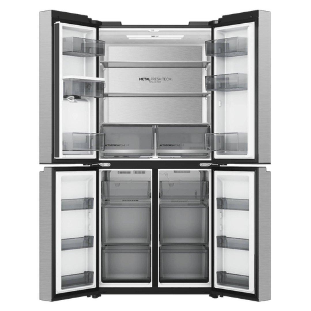 Haier 574L, Quad Door Refrigerator Freezer, Water, Non-Plumbed, Silver HRF590YHS
