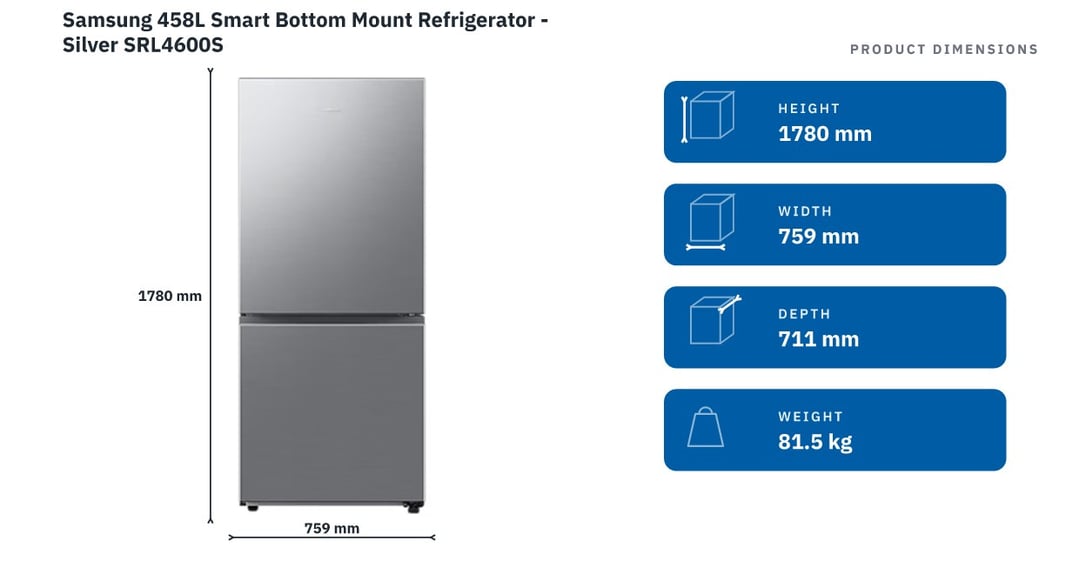 Samsung 458L Smart Bottom Mount Refrigerator - Silver SRL4600S