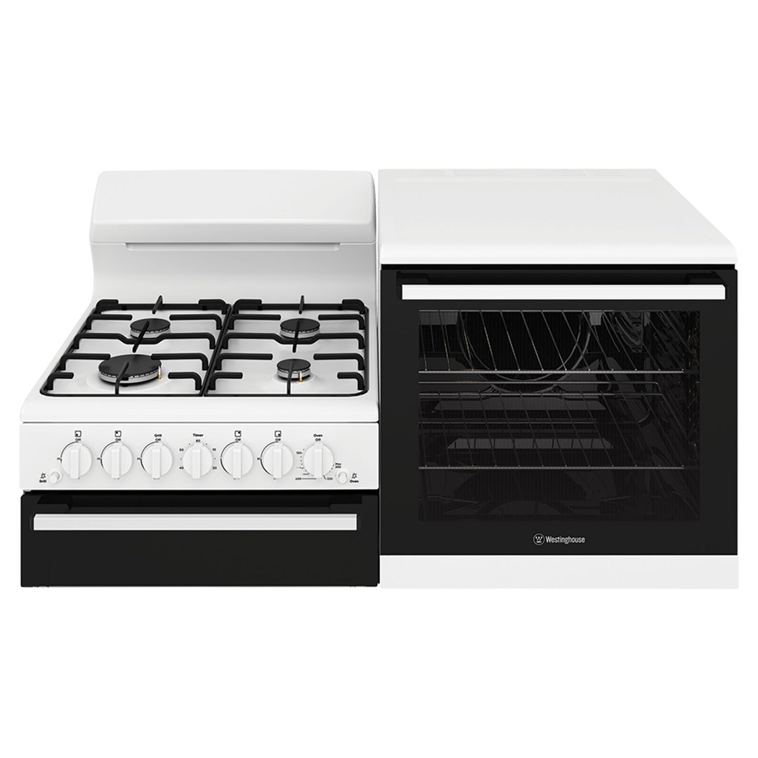 Westinghouse Right-hand Elevated gas freestanding cooker with separate grill, white WDG110WCNG-R