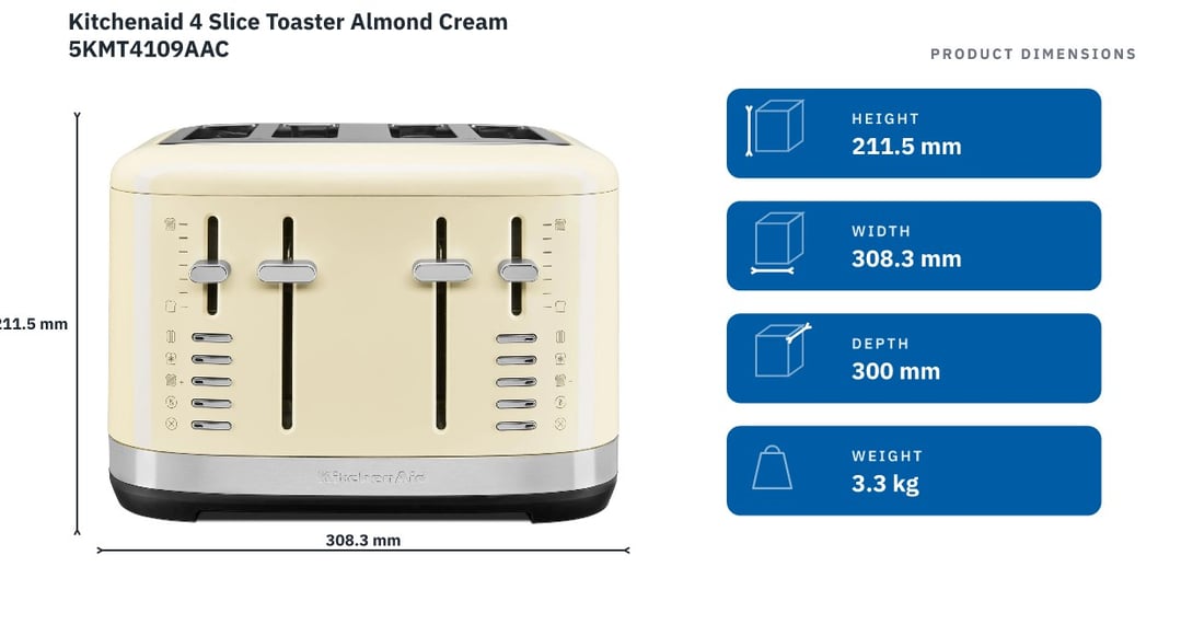 Kitchenaid 4 Slice Toaster Almond Cream 5KMT4109AAC