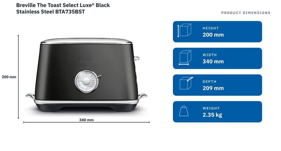 Breville The Toast Select Luxe® Black Stainless Steel BTA735BST — product dimensions