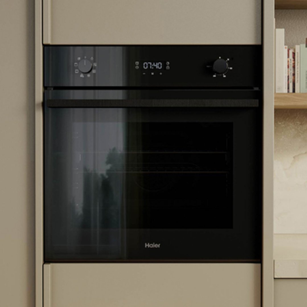 Haier 60cm 500 Series Built-in Oven, 7 Function, Air Fry, Steam Assist (Black Glass) HWO60S7EB5
